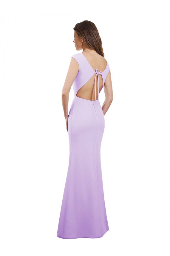 Lilas Colonne Col rond Mousseline Longue Robes demoiselle d'honneur en Gros