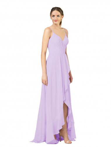 Lilas Fourreau Col V Mousseline Longue Asymétrique Robes demoiselle d'honneur en Gros