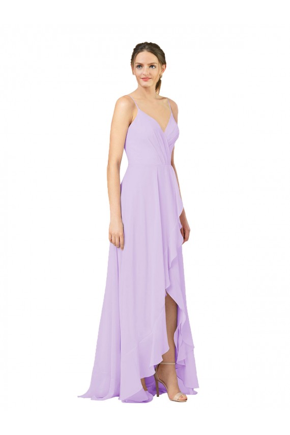 Lilas Fourreau Col V Mousseline Longue Asymétrique Robes demoiselle d'honneur en Gros