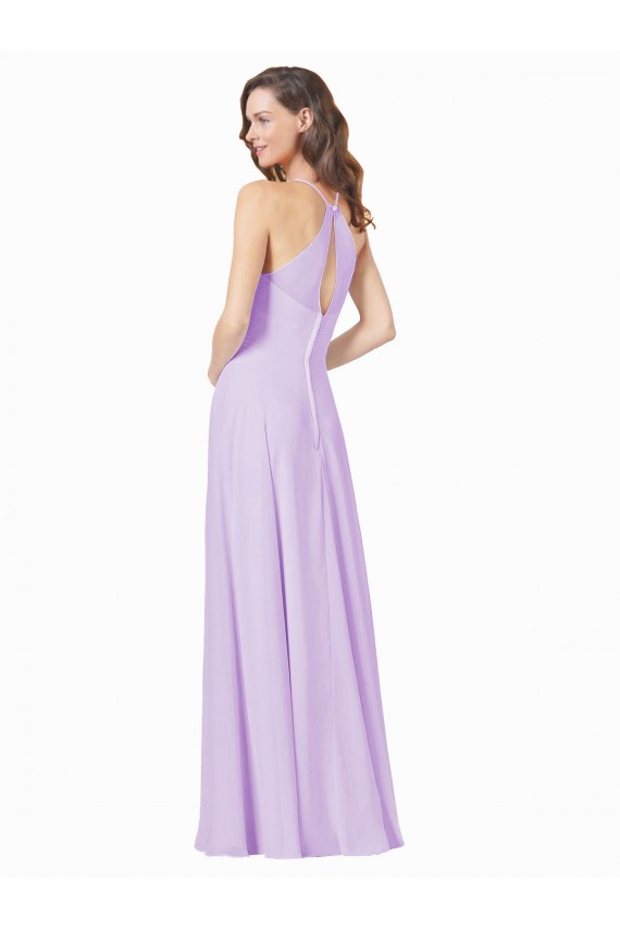 Lilas Trapèze Bretelles spaghetti Col Carré Mousseline Longue Robes demoiselle d'honneur en Gros
