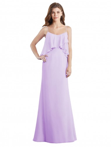 Lilas Trapèze Bretelles spaghetti Scoop Mousseline Longue Robes demoiselle d'honneur en Gros