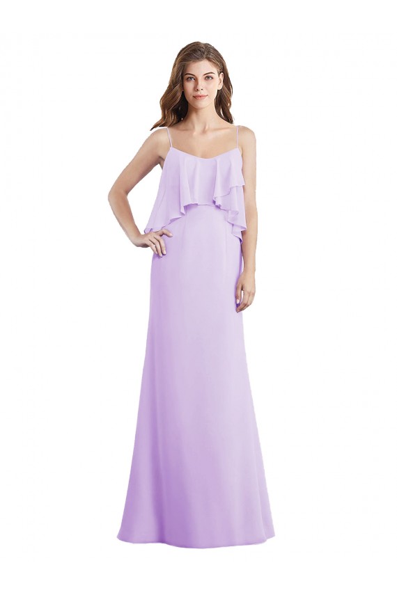 Lilas Trapèze Bretelles spaghetti Scoop Mousseline Longue Robes demoiselle d'honneur en Gros