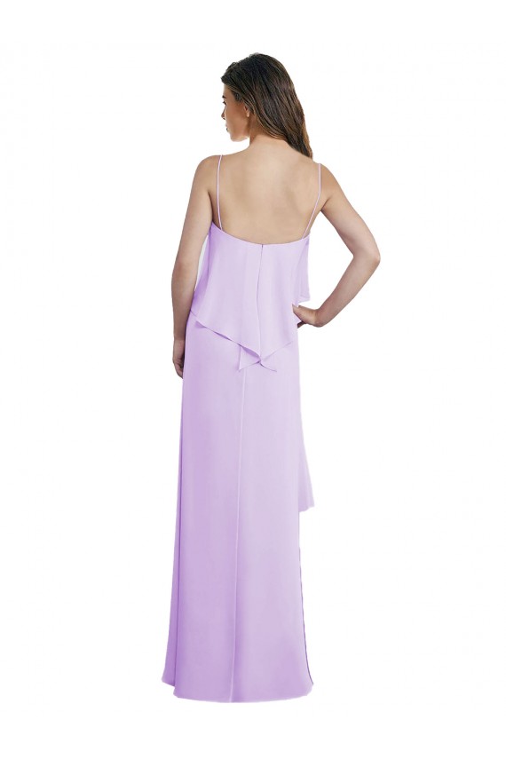 Lilas Trapèze Bretelles spaghetti Scoop Mousseline Longue Robes demoiselle d'honneur en Gros