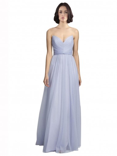 Lilas Trapèze Bretelles spaghetti Tulle Longue Robes demoiselle d'honneur en Gros