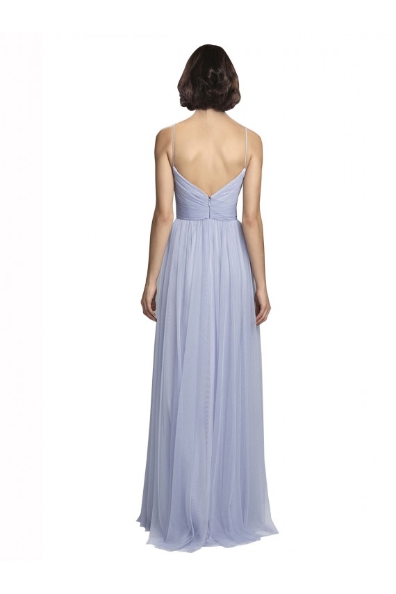 Lilas Trapèze Bretelles spaghetti Tulle Longue Robes demoiselle d'honneur en Gros