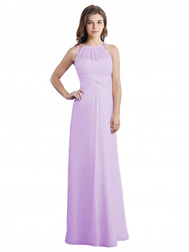 Lilas Trapèze Licou Mousseline Longue Robes demoiselle d'honneur en Gros