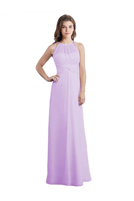 Lilas Trapèze Licou Mousseline Longue Robes demoiselle d'honneur en Gros