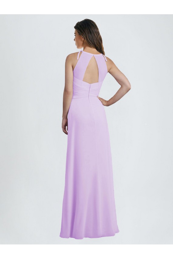 Lilas Trapèze Licou Mousseline Longue Robes demoiselle d'honneur en Gros