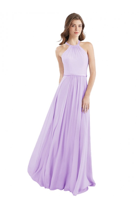 Lilas Trapèze Licou Mousseline Longue Robes demoiselle d'honneur en Gros