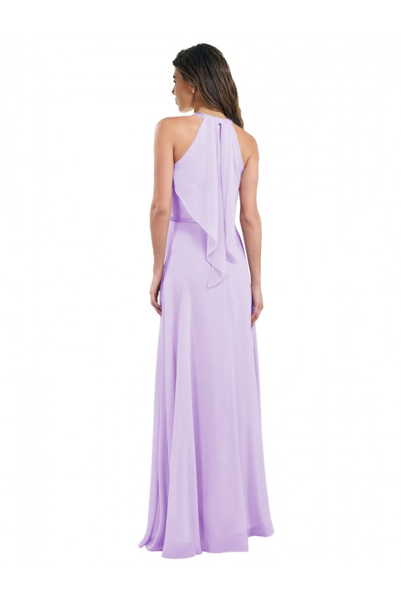 Lilas Trapèze Licou Mousseline Longue Robes demoiselle d'honneur en Gros