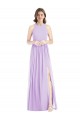 Lilas Trapèze Licou Mousseline Longue Robes demoiselle d'honneur en Gros