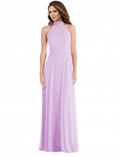 Lilas Trapèze Licou Mousseline Longue Robes demoiselle d'honneur en Gros