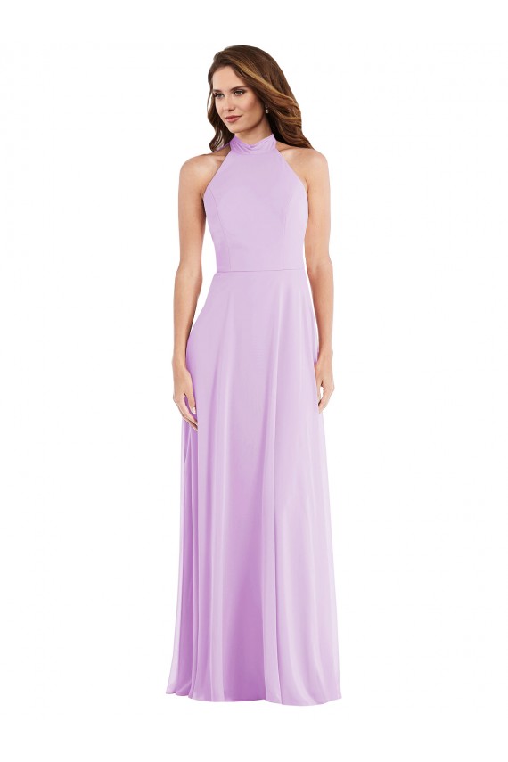 Lilas Trapèze Licou Mousseline Longue Robes demoiselle d'honneur en Gros