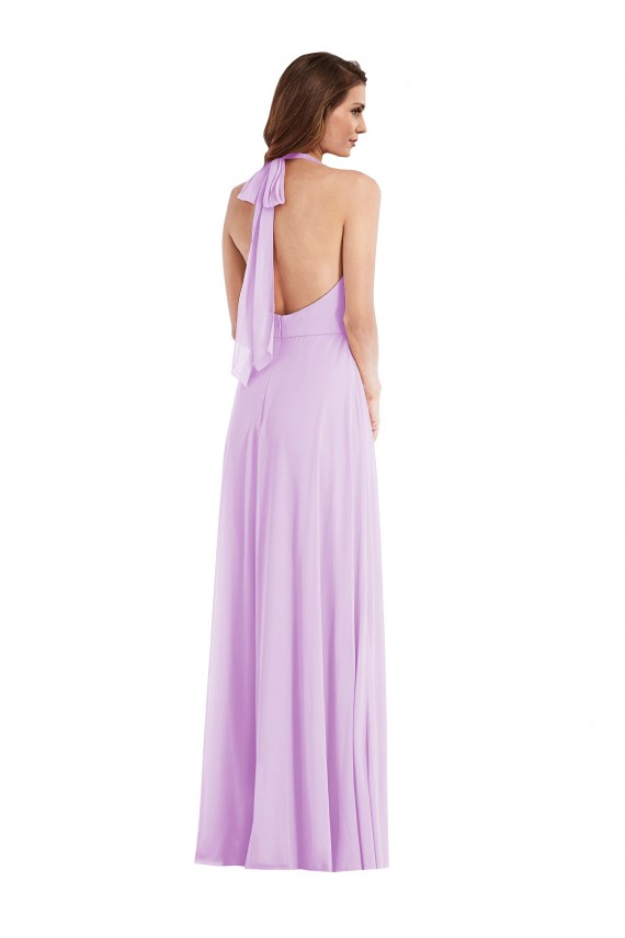 Lilas Trapèze Licou Mousseline Longue Robes demoiselle d'honneur en Gros