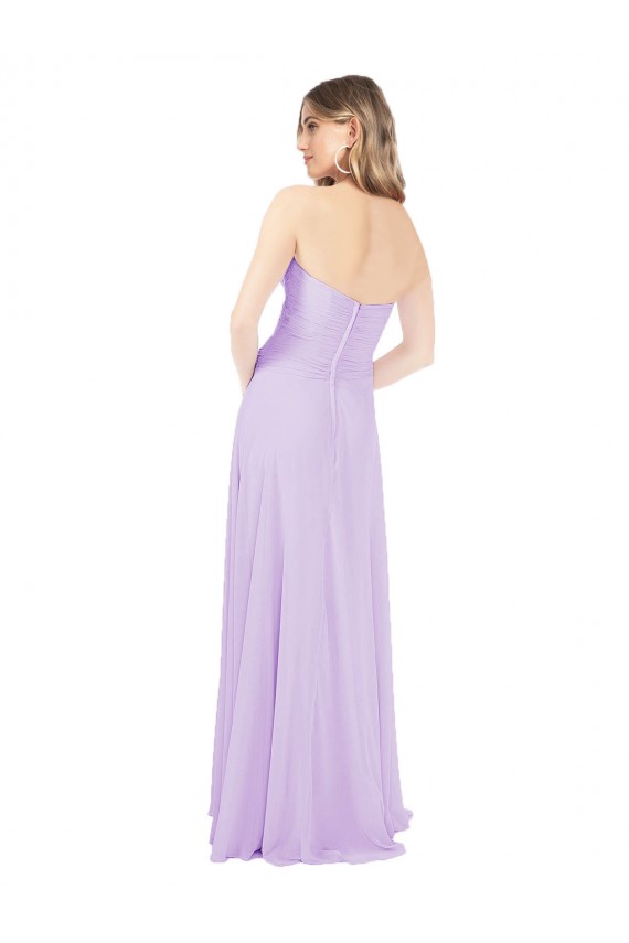Lilas Trapèze Sans bretelle Mousseline Longue Robes demoiselle d'honneur en Gros