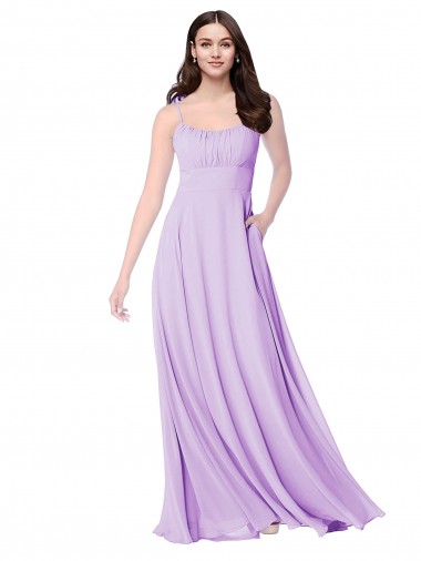 Lilas Trapèze Scoop Mousseline Longue Robes demoiselle d'honneur en Gros
