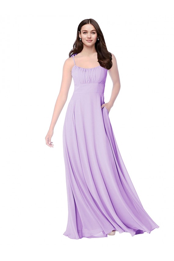 Lilas Trapèze Scoop Mousseline Longue Robes demoiselle d'honneur en Gros
