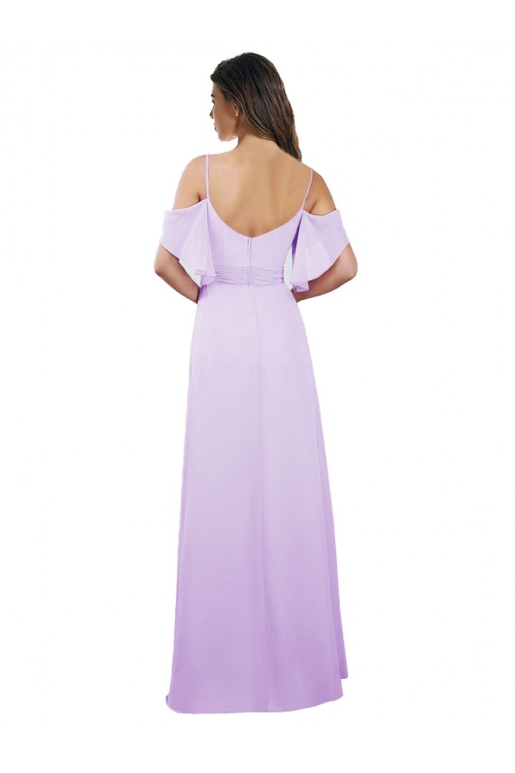 Lilas Trapèze Épaule Dénudée Bretelles spaghetti Mousseline Longue Robes demoiselle d'honneur en Gros