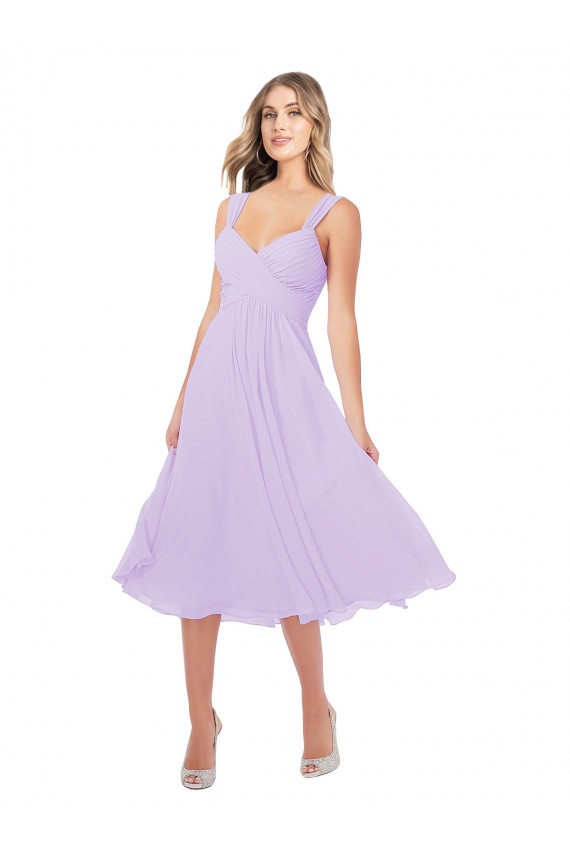 Lilas Trapèze midi Mousseline Courte Asymétrique Robes demoiselle d'honneur / Robes de cocktail en Gros