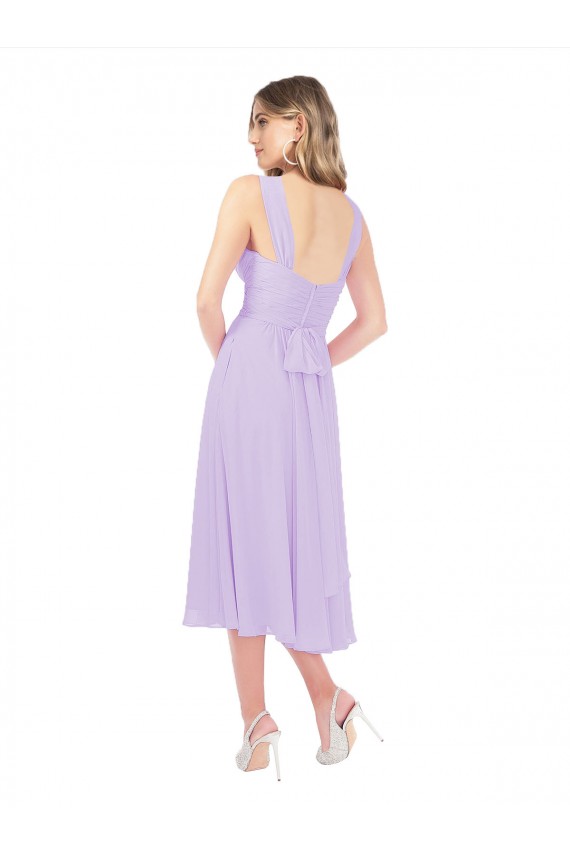 Lilas Trapèze midi Mousseline Courte Asymétrique Robes demoiselle d'honneur / Robes de cocktail en Gros