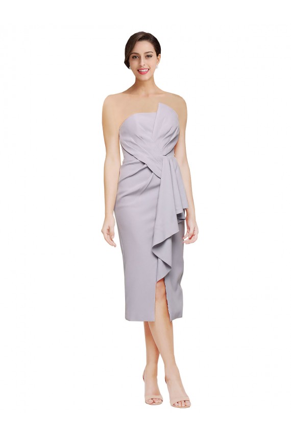Lilas arctique Fourreau Sans bretelle midi Crêpe Stretch Courte Asymétrique Robes demoiselle d'honneur / Robes de soirée / Robes de cocktail en Gros