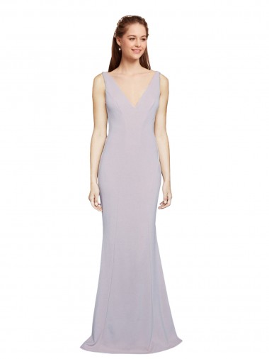 Lilas arctique Sirène Col V Crêpe Stretch Longue Formelles Robes demoiselle d'honneur / Robes de soirée / Robes de bal en Gros