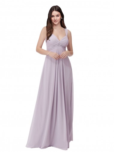 Lueur rose Trapèze Col V Mousseline Longue Robes demoiselle d'honneur en Gros