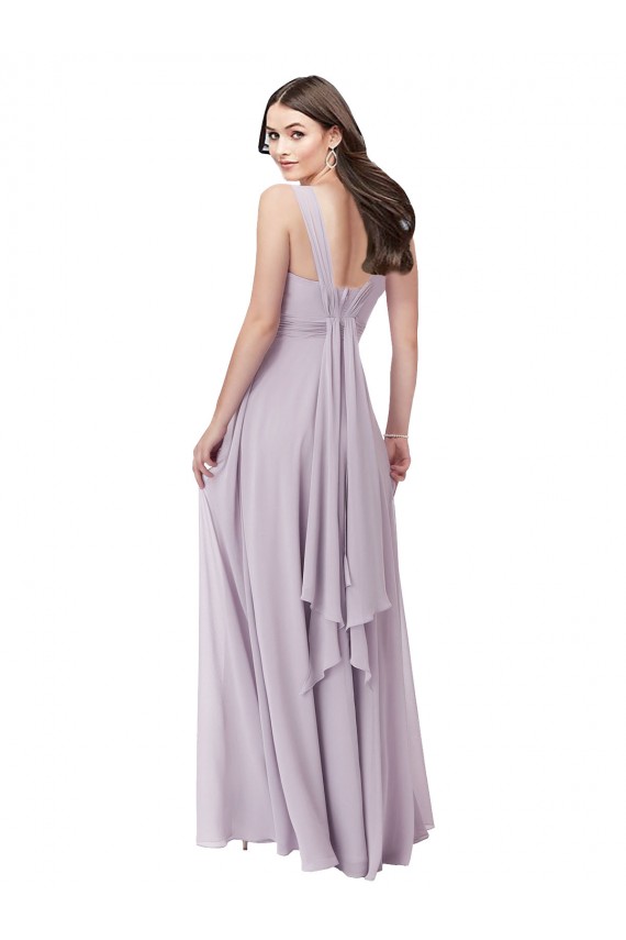 Lueur rose Trapèze Col V Mousseline Longue Robes demoiselle d'honneur en Gros