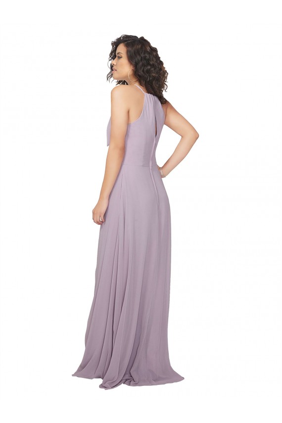 Lueur rose Trapèze Licou Mousseline Longue Robes demoiselle d'honneur en Gros