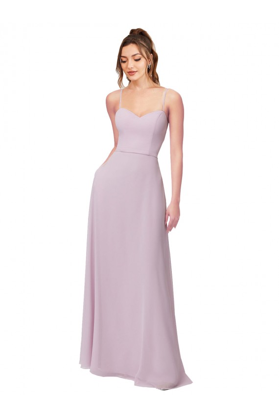 Lueur rose Trapèze Mousseline Longue Robes demoiselle d'honneur en Gros