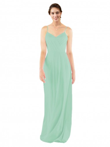 Menthe verte Fourreau Col V Mousseline Longue Robes demoiselle d'honneur en Gros