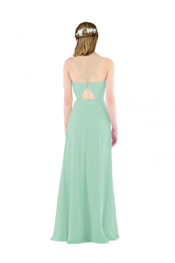Menthe verte Fourreau Col V Mousseline Longue Robes demoiselle d'honneur en Gros