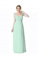 Menthe verte Trapèze Col V Mousseline Dentelle Longue Robes demoiselle d'honneur en Gros