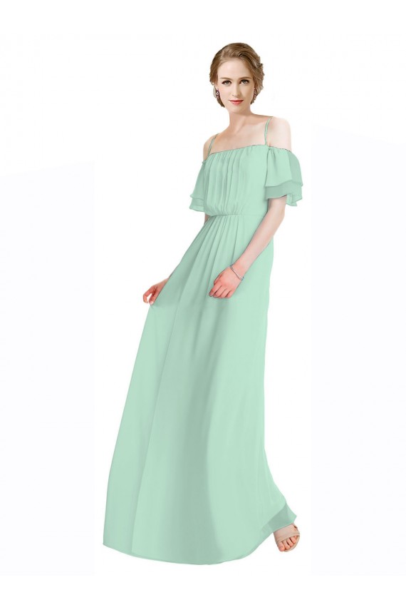 Menthe verte Trapèze Épaule Dénudée Bretelles spaghetti Mousseline Longue Robes demoiselle d'honneur en Gros