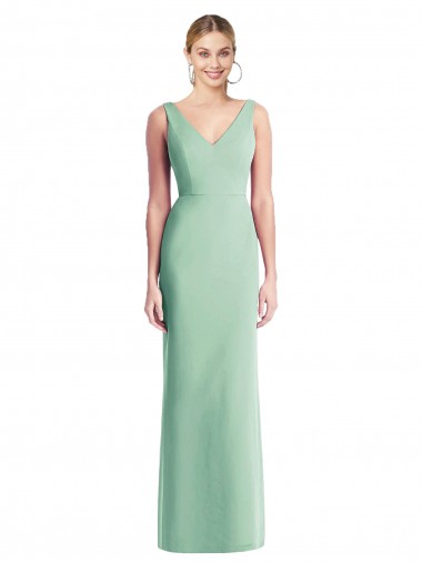 Menthe verte Trompette Col V Mousseline Longue Robes demoiselle d'honneur en Gros