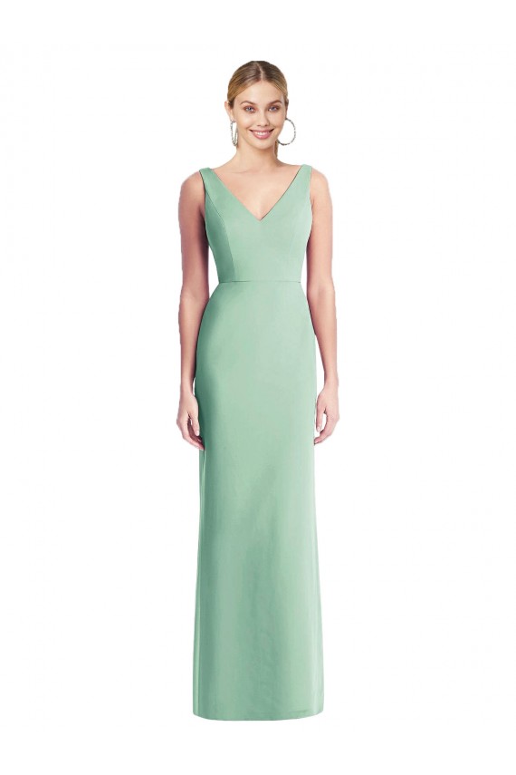 Menthe verte Trompette Col V Mousseline Longue Robes demoiselle d'honneur en Gros