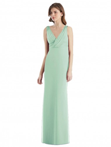 Menthe verte Trompette Col V Mousseline Longue Robes demoiselle d'honneur en Gros
