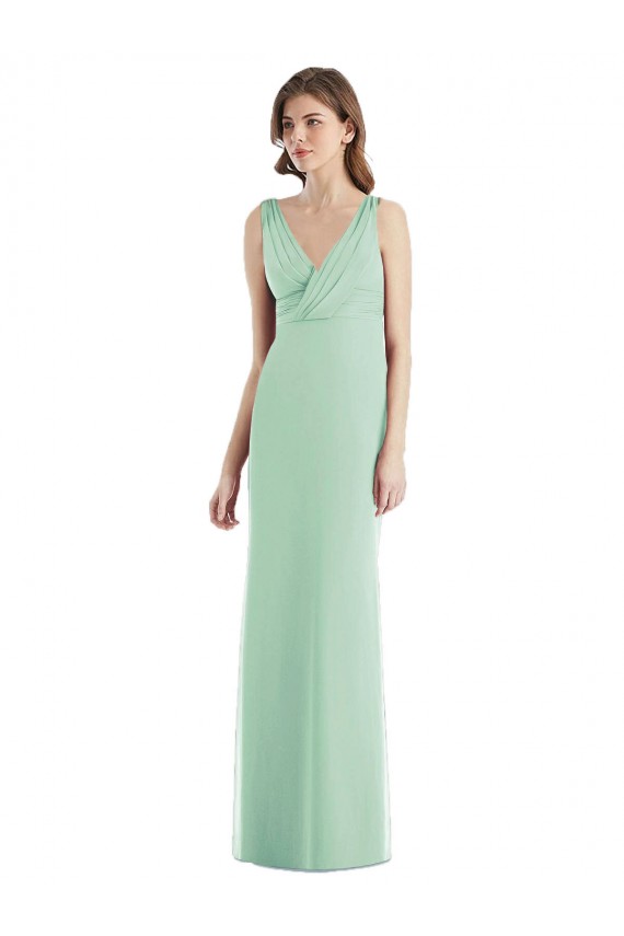 Menthe verte Trompette Col V Mousseline Longue Robes demoiselle d'honneur en Gros