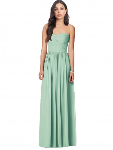 Menthe verte Trompette Sans bretelle Mousseline Longue Robes demoiselle d'honneur en Gros