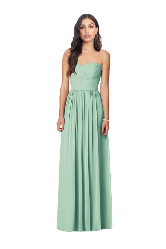 Menthe verte Trompette Sans bretelle Mousseline Longue Robes demoiselle d'honneur en Gros
