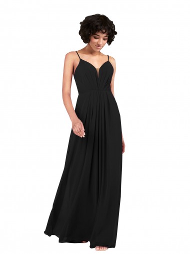 Noir Colonne Col V Mousseline Longue Formelles Robes demoiselle d'honneur / Robes de soirée en Gros