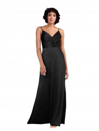 Noir Colonne Col V Satiné Soyeux Longue Asymétrique Formelles Robes demoiselle d'honneur / Robes de soirée / Robes de bal en Gros