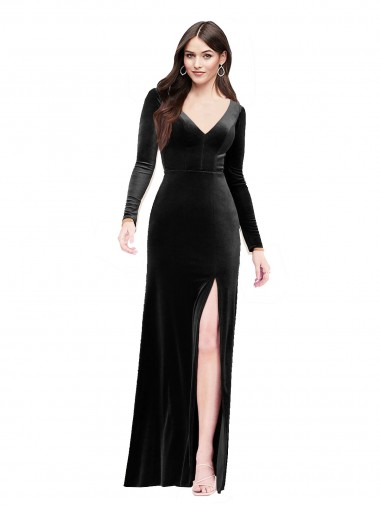 Noir Colonne Col V Velours Stretch Longue Formelles Robes demoiselle d'honneur / Robes de soirée / Robes de bal en Gros