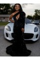 Noir Fourreau Balayage train Paillettes Velours Longue Robes de bal en Gros