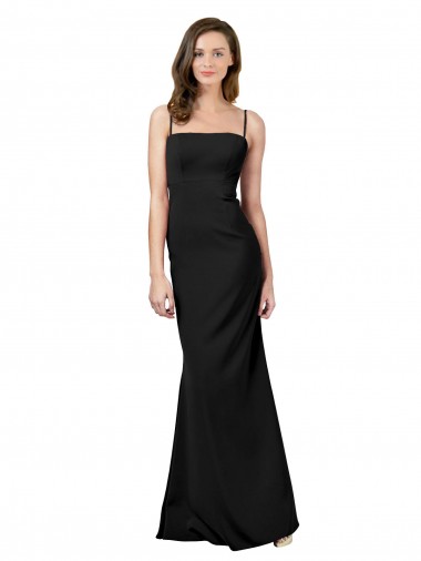 Noir Fourreau Bretelles spaghetti Col Carré Crêpe Stretch Longue Formelles Robes demoiselle d'honneur / Robes de soirée / Robes de bal en Gros