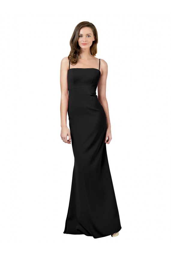 Noir Fourreau Bretelles spaghetti Col Carré Crêpe Stretch Longue Formelles Robes demoiselle d'honneur / Robes de soirée / Robes de bal en Gros