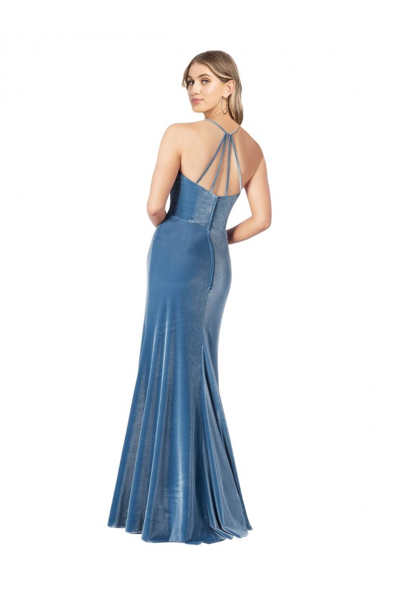 Noir Fourreau Bretelles spaghetti Col bijou Velours Stretch Longue Formelles Robes demoiselle d'honneur / Robes de soirée / Robes de bal en Gros