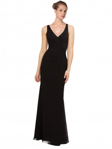 Noir Fourreau Col V Mousseline Longue Robes demoiselle d'honneur en Gros