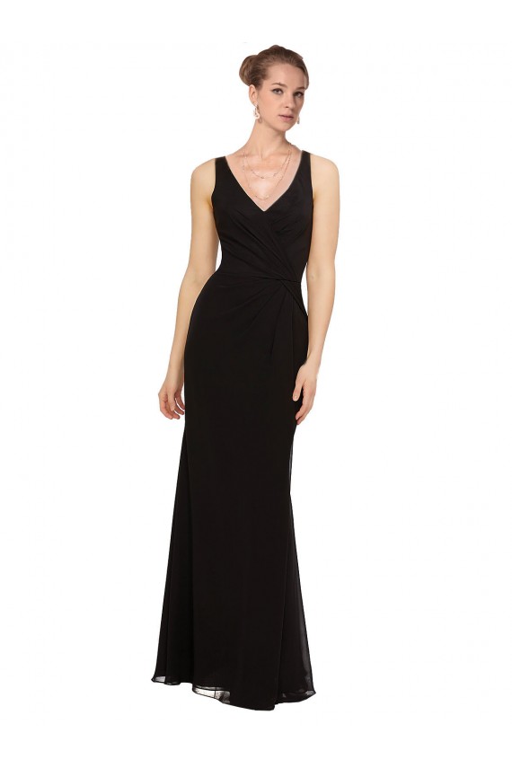 Noir Fourreau Col V Mousseline Longue Robes demoiselle d'honneur en Gros