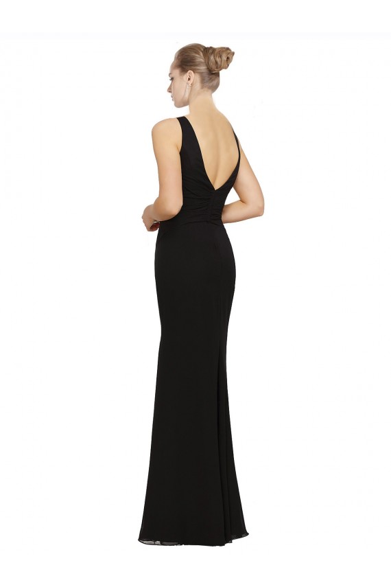Noir Fourreau Col V Mousseline Longue Robes demoiselle d'honneur en Gros